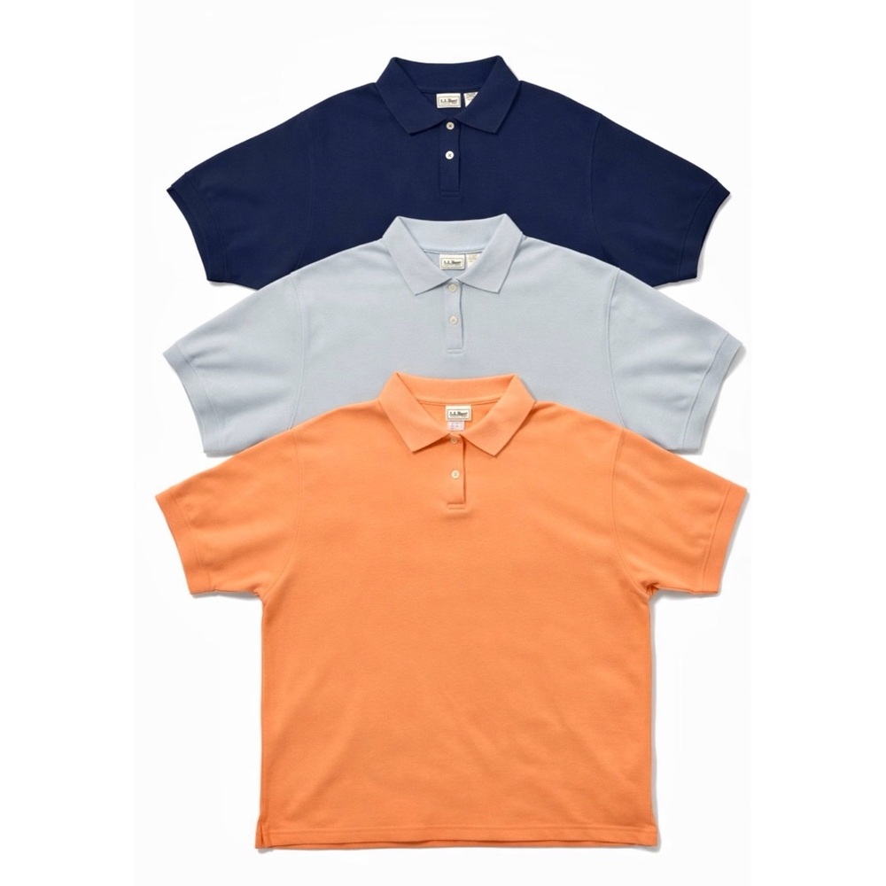 Vintage 90s L.L. Bean women’s Polo Shirt Trio - Dark Blue, Light blue and salmon